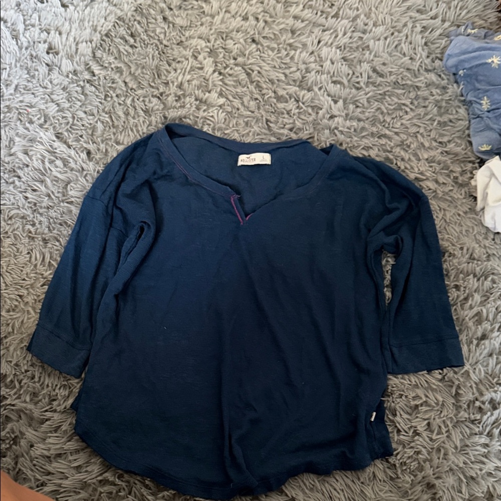 Hollister Deep Blue Thermal 3/4 Sleeve Top
